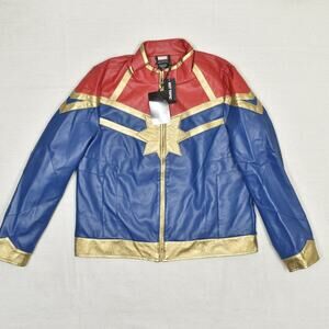 NEW Marvel Hot Topic Women Jacket Faux Leather Multicolor Size 2X Captain Marvel